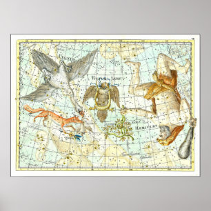 Póster Mapa celeste vintage de la constelación de Hércule