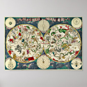 Póster Mapa celeste vintage de las constelaciones 1670