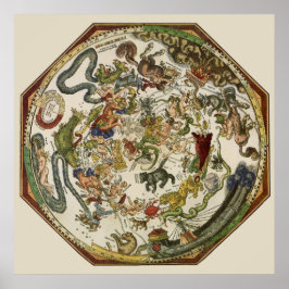 Póster Mapa celestial de la vintage planisphere de Peter 