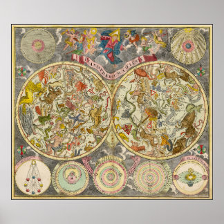 Póster Mapa celestial de Vintage Planisphaerium Coeleste