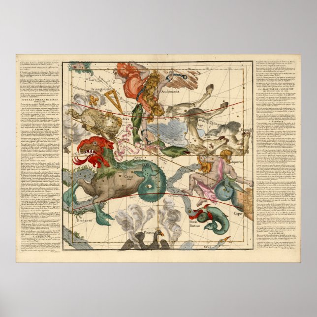 Póster Mapa Celestial Vintage Cetus Aquarius Andromeda (Frente)