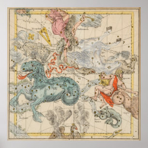 Póster Mapa celestial y astrológico del vintage (1693)