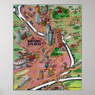 Póster Mapa céntrico del dibujo animado de Atlanta