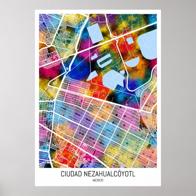 Póster Mapa Ciudad Nezahualcóyotl Ciudad de México (Frente)