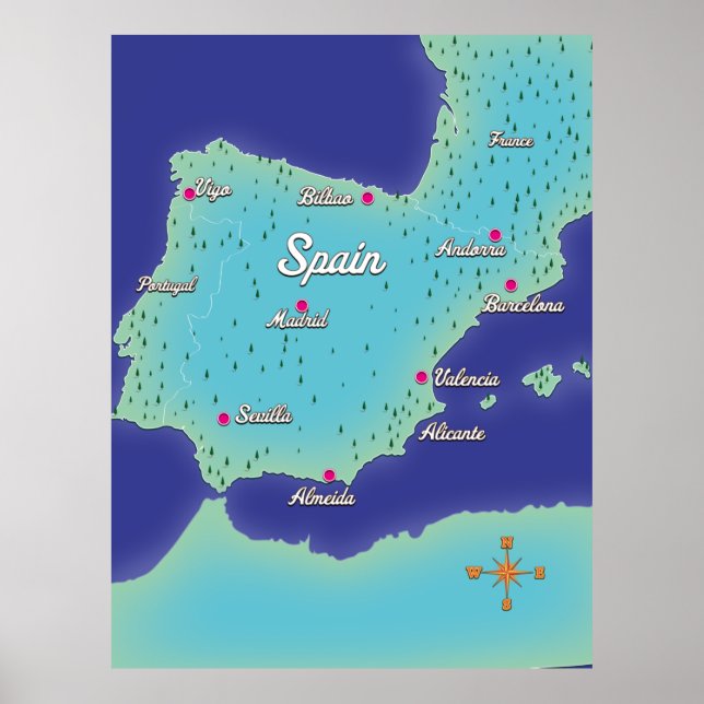 Póster Mapa Clásico De España (Frente)