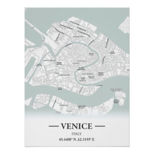 Póster Mapa clásico de Venecia, Italia