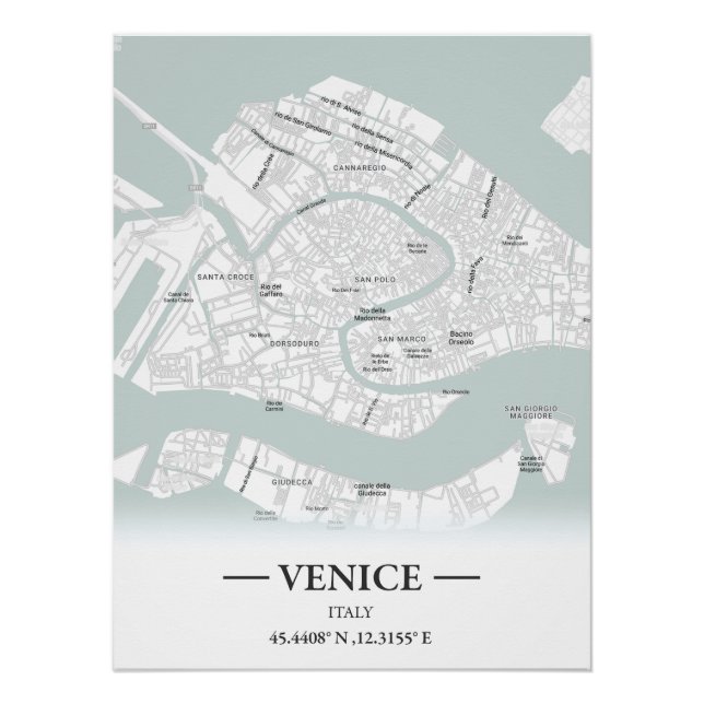 Póster Mapa clásico de Venecia, Italia (Anverso)