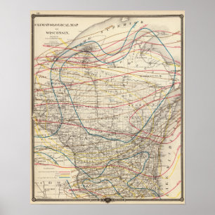 Póster Mapa climático de Wisconsin