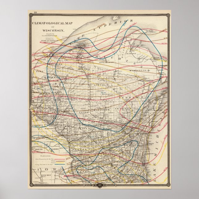Póster Mapa climático de Wisconsin (Frente)