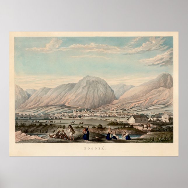 Póster Mapa colombiano antiguo de Bogotá (1840) (Frente)