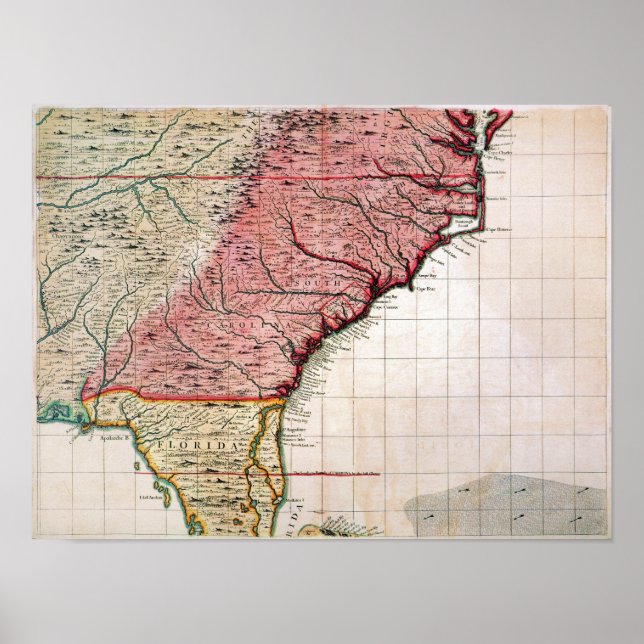 PÓSTER MAPA COLONIAL AMÉRICA, 1733 (Frente)