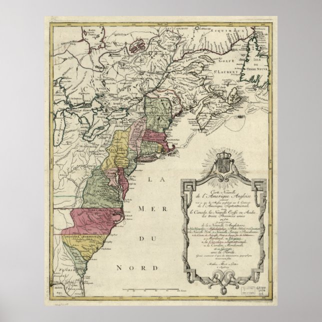 Póster Mapa colonial de América de Matthaus Lotter (1776) (Frente)