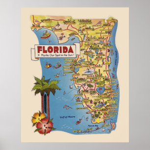 Póster Mapa colorido de Florida
