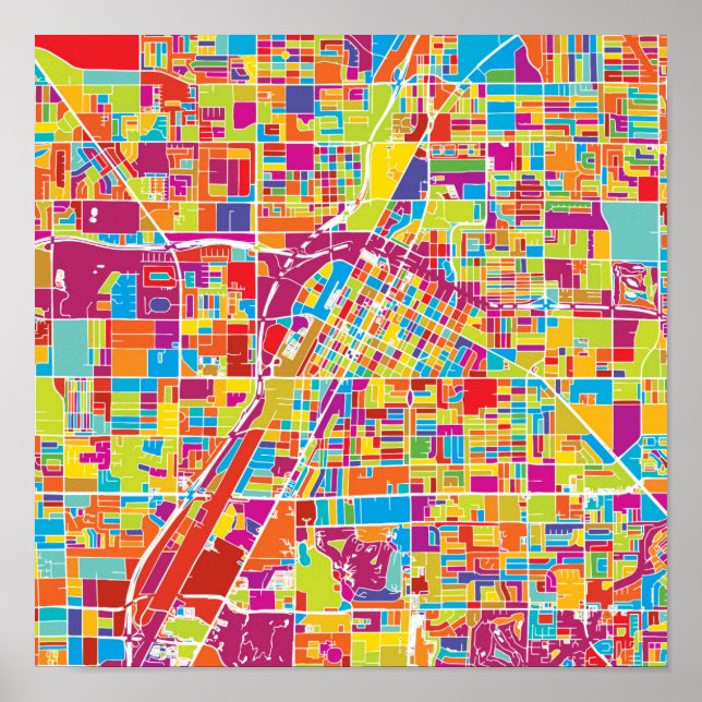 Póster Mapa colorido de Las Vegas, Nevada (Frente)