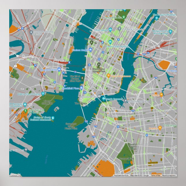 Póster Mapa colorido de NYC (Frente)