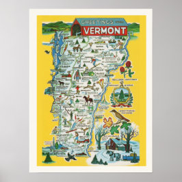 Póster Mapa colorido de Vermont de 18 x 24 pulgadas