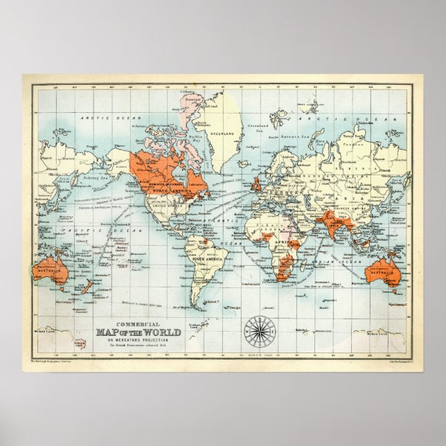 Póster Mapa comercial antiguo del mundo (Frente)