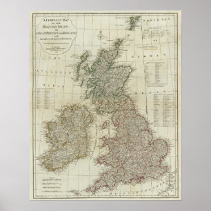 Póster Mapa completo de las Islas Británicas