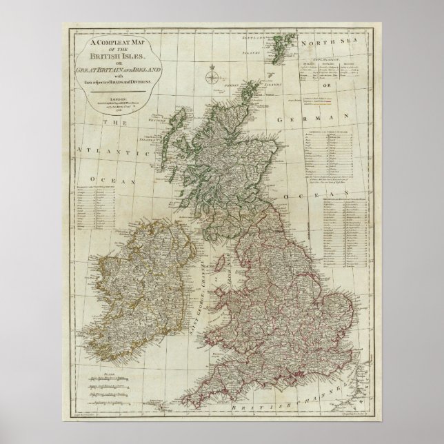 Póster Mapa completo de las Islas Británicas (Frente)
