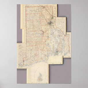 Póster Mapa compuesto de Rhode Island