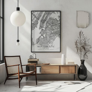 Póster Mapa contemporáneo de las calles de Nueva York sin