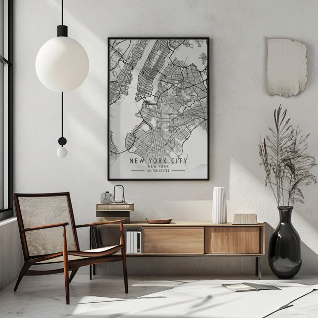 Póster Mapa contemporáneo de las calles de Nueva York sin (This minimalist New York City map poster complements various decor styles. )