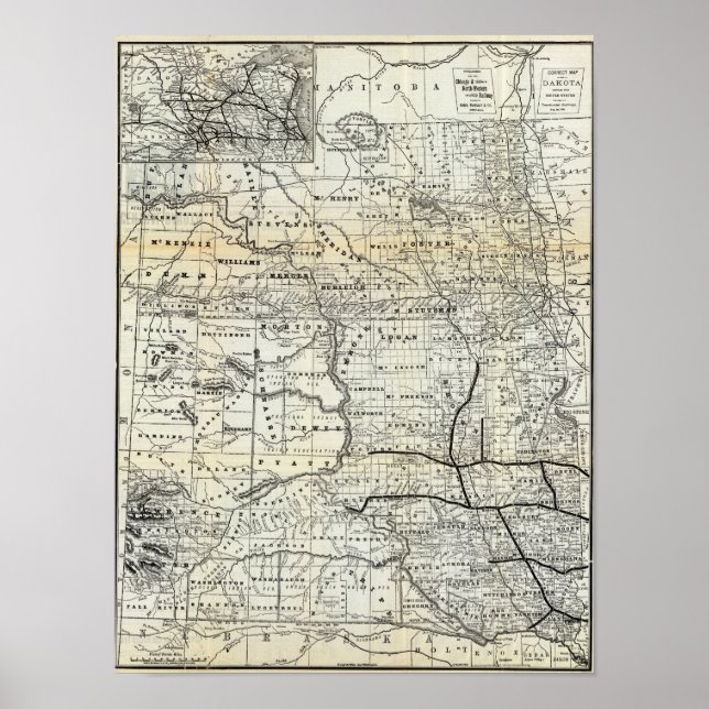 Póster Mapa correcto de Dakota (Frente)