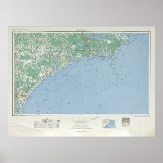 Póster Mapa costero del antiguo sur de Carolina del Norte (Frente)