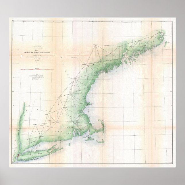 Póster Mapa costero vintage de Nueva Inglaterra (1864) (Frente)