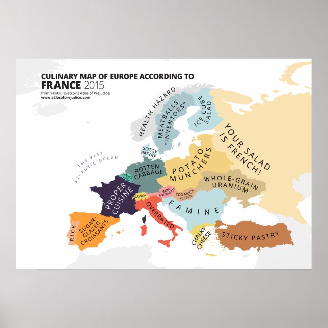 Póster Mapa culinario de Europa según Francia (Frente)