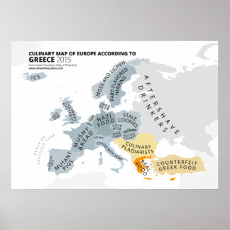 Póster Mapa culinario de Europa según Grecia