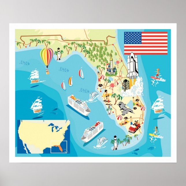 Póster Mapa Cute Kids Florida (Frente)