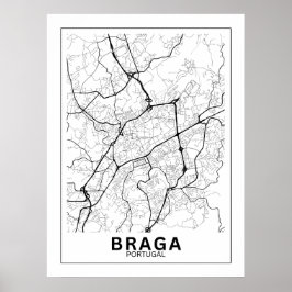 Póster Mapa Da Cidade Braga Estilo Linha Clássico