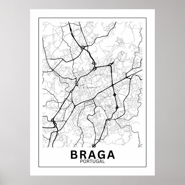 Póster Mapa Da Cidade Braga Estilo Linha Clássico (Frente)