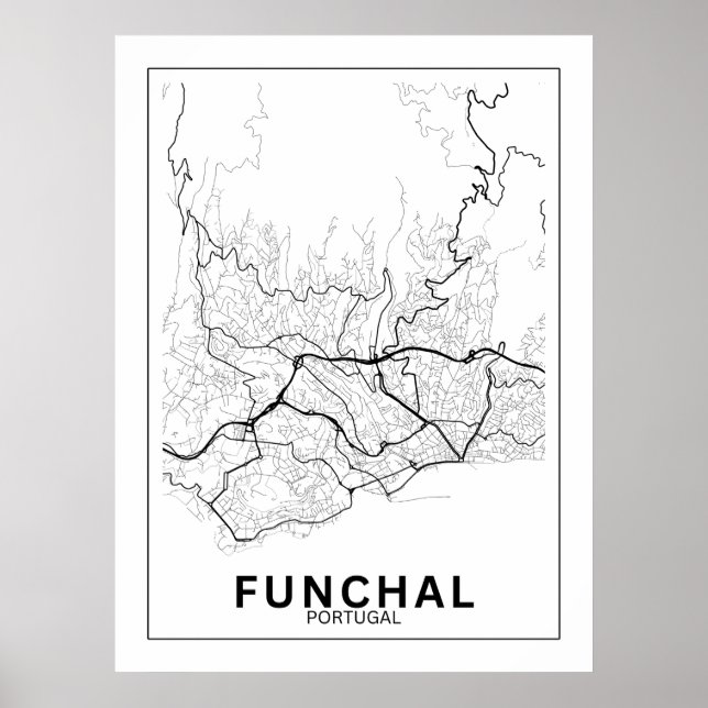 Póster Mapa Da Cidade Funchal Estilo Linhas Clássico (Frente)