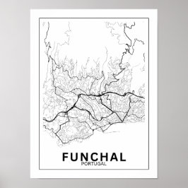 Póster Mapa Da Cidade Funchal Estilo Linhas Clássico