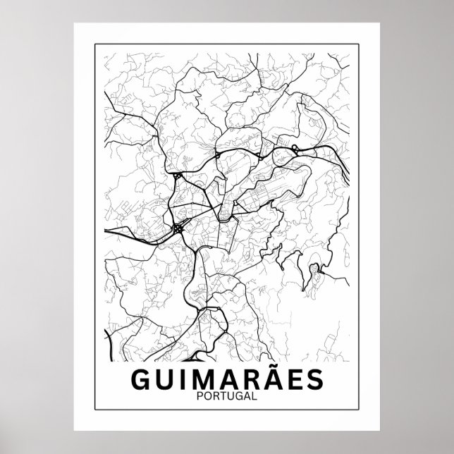 Póster Mapa Da Cidade Guimarães Estilo Linha Clássico (Frente)