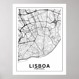 Póster Mapa Da Cidade Lisboa Estilo Linhas Clássico