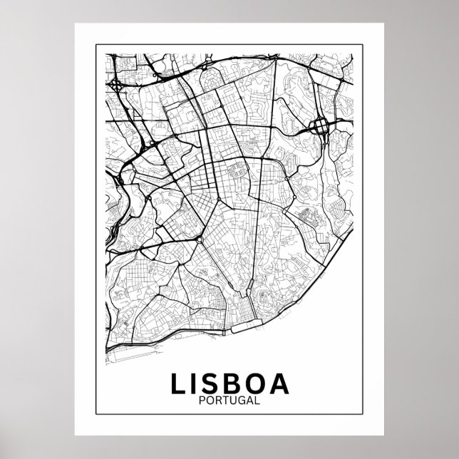 Póster Mapa Da Cidade Lisboa Estilo Linhas Clássico (Frente)