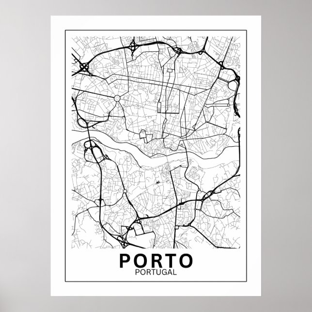 Póster Mapa Da Cidade Porto Estilo Linha Clássico (Frente)