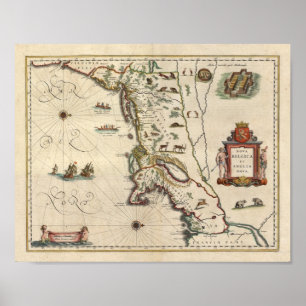 Póster Mapa de 1640 "Nova Belgica Et Anglia Nova"