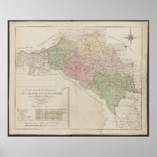 Póster Mapa de 1780 de los Reinos de Galicia y Lodomeria 