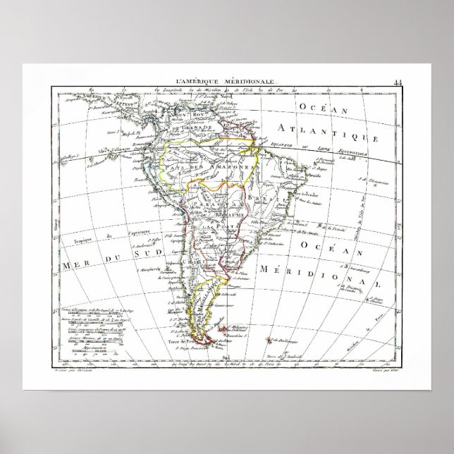 Póster Mapa de 1806 - L'Amérique Méridionale (Frente)
