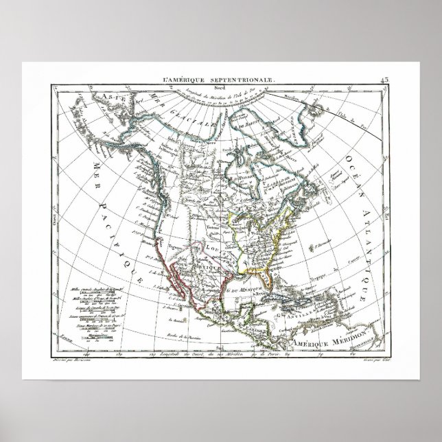 Póster Mapa de 1806 - L'Amérique Septentrionale (Frente)