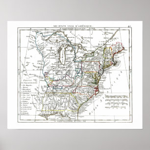 Póster Mapa de 1806 - Les Etats Unis d'Amrique