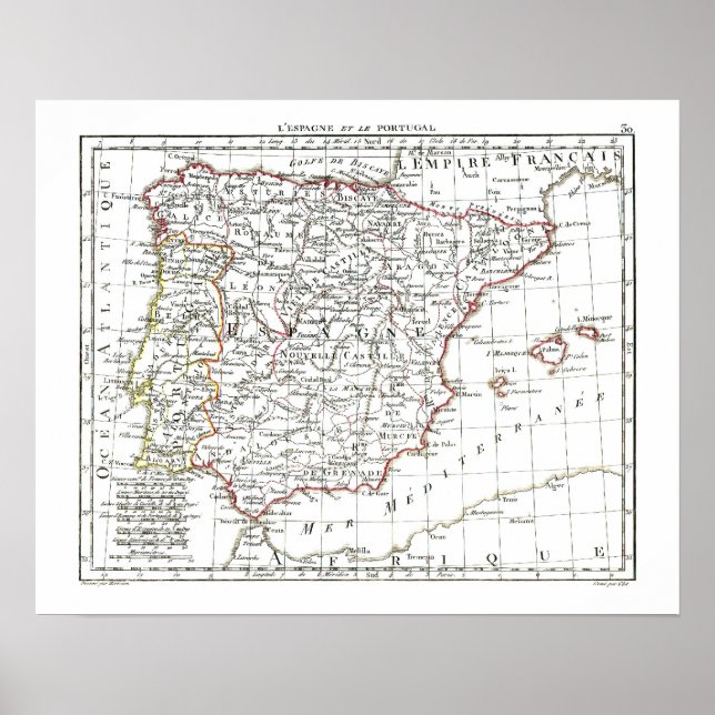 Póster Mapa de 1806 - L'Espagne et le Portugal (Frente)