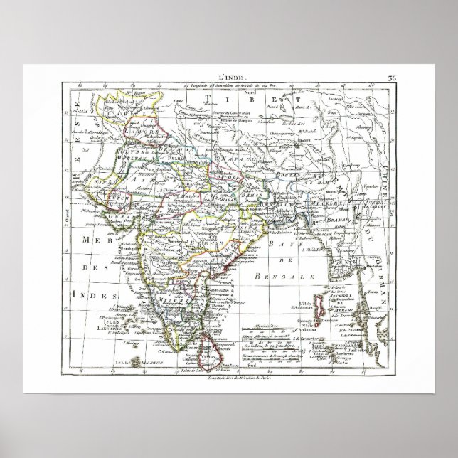 Póster Mapa de 1806 - L'Inde (Frente)
