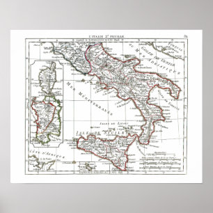 Póster Mapa de 1806 - L'Italie 2 e Feuille