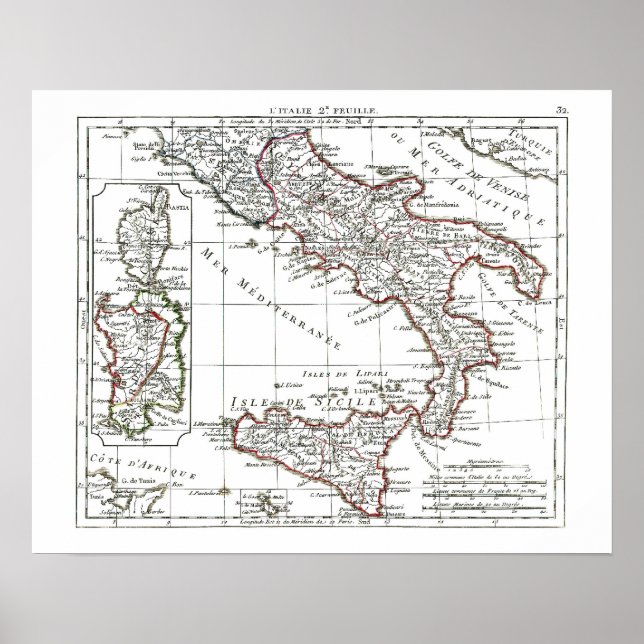 Póster Mapa de 1806 - L'Italie 2 e Feuille (Frente)