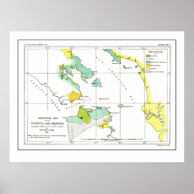 Póster Mapa de 1853 de la Encuesta Costera de San Francis (Frente)